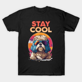 Cute Shih Tzu Stay Cool With Sunglasses Retro Hip Design T-Shirt